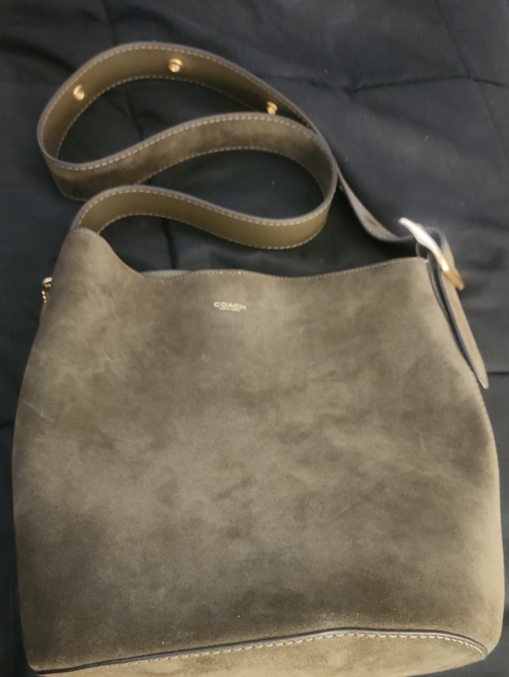 Coach Bleecker 36 Olive Suede Shoulder Bag with Wide Strap